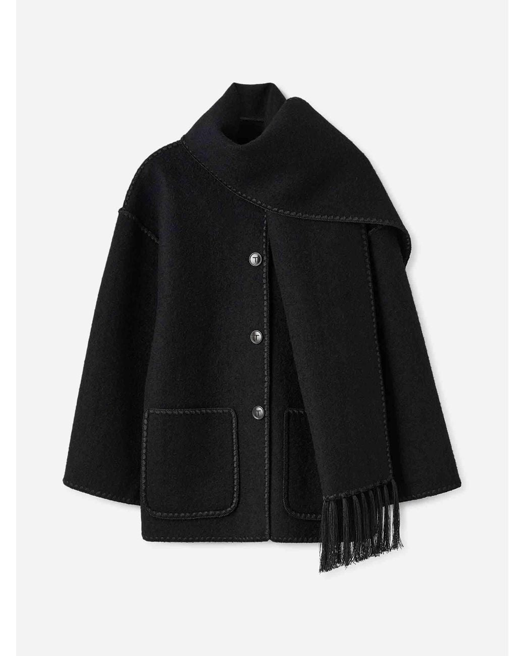 Totême Black Short Coat With Integrated Scarf
