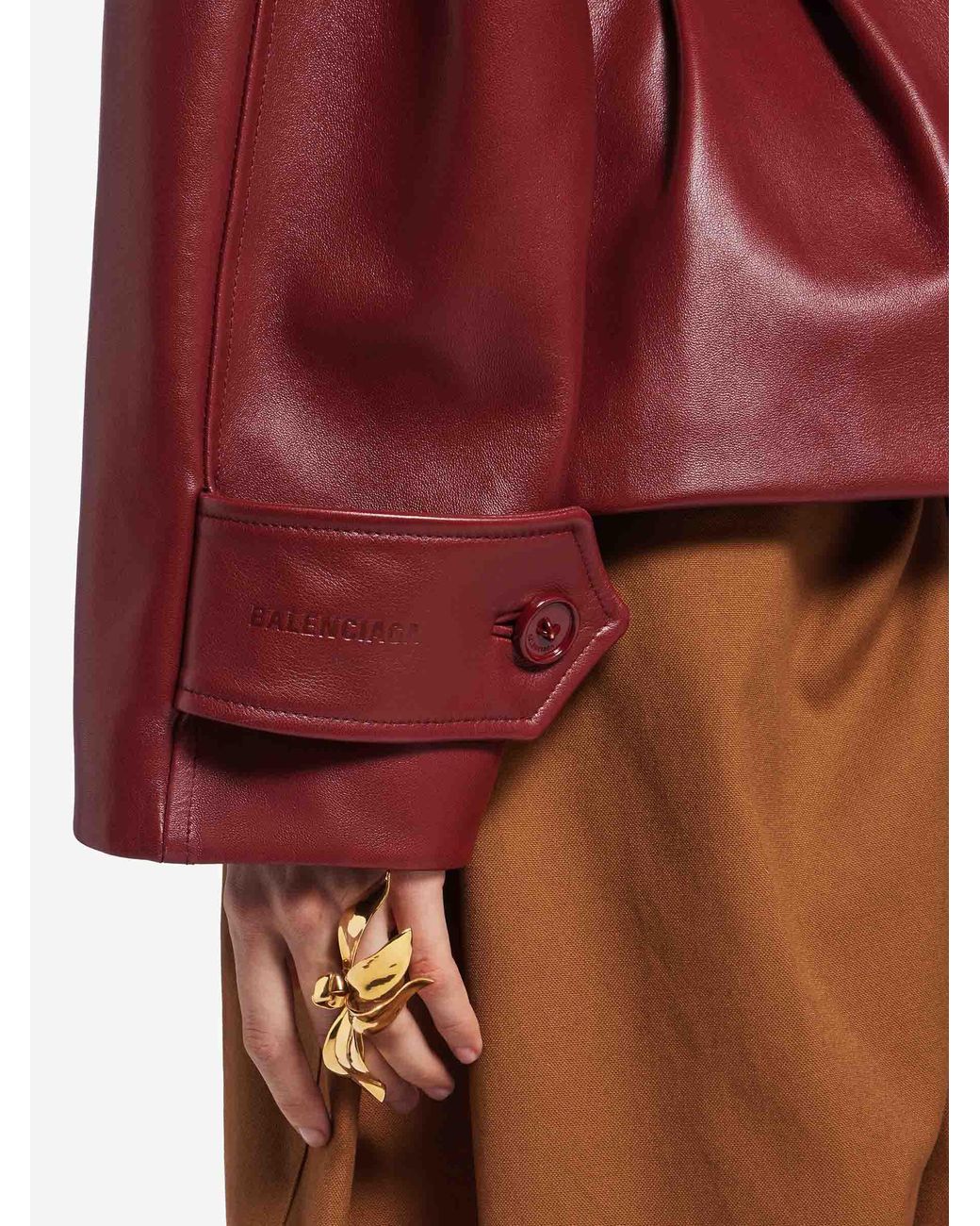 Balenciaga Red Short Leather Trench Coat