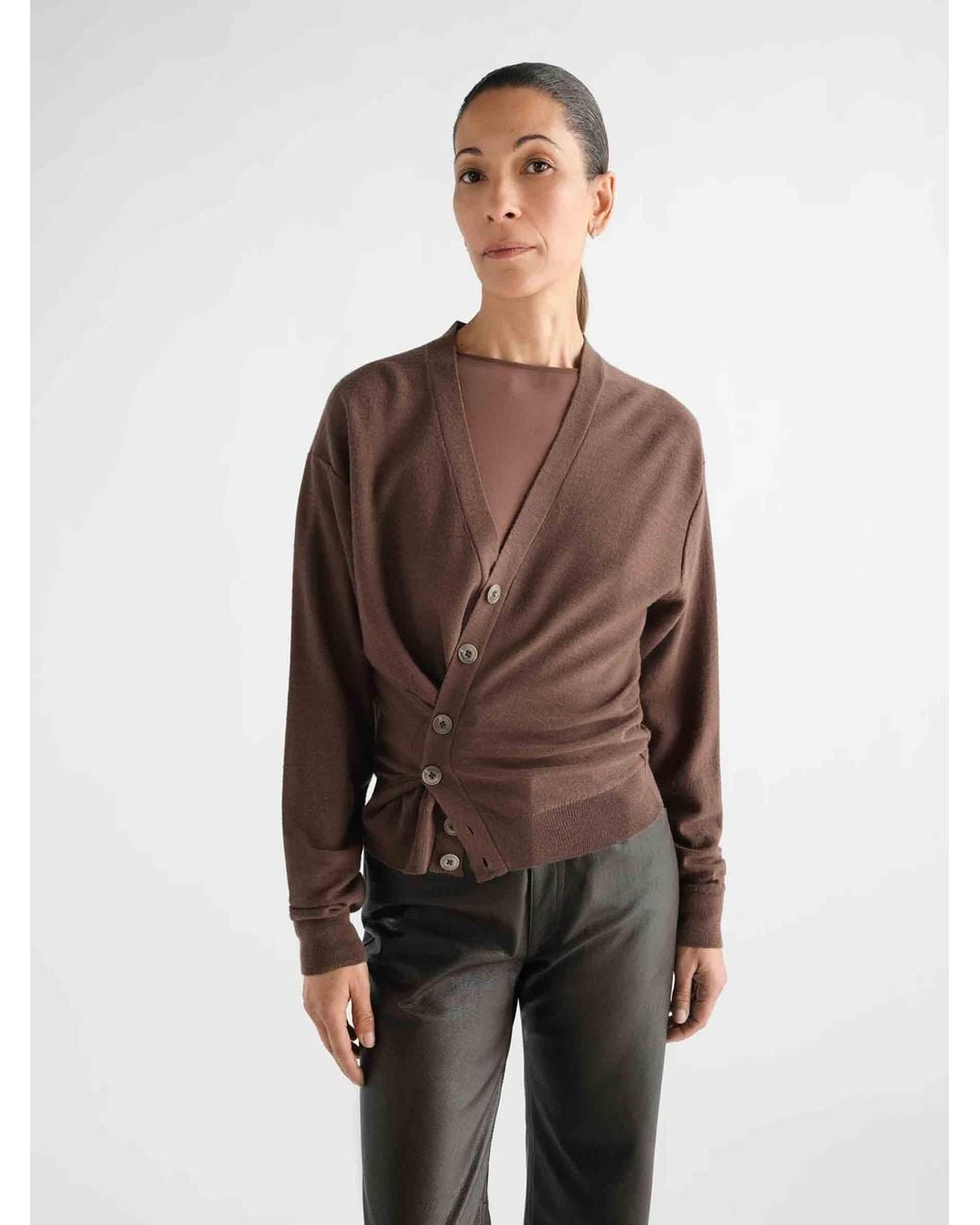 Lemaire Brown Multi-Position Twisted Cardigan