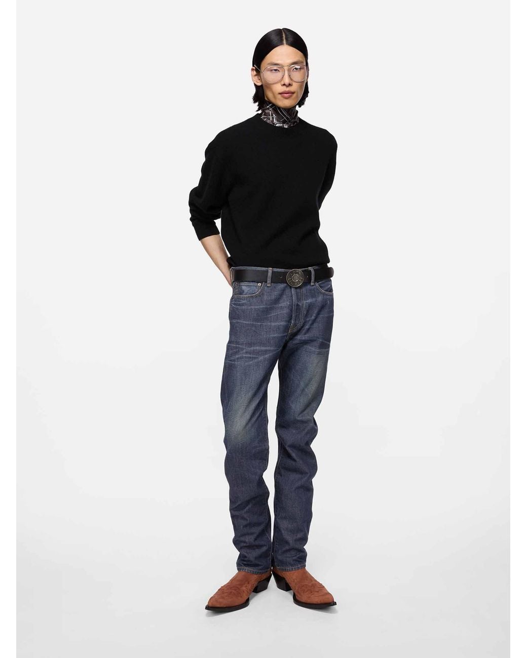 Acne Blue Cotton Straight Leg Jeans for men