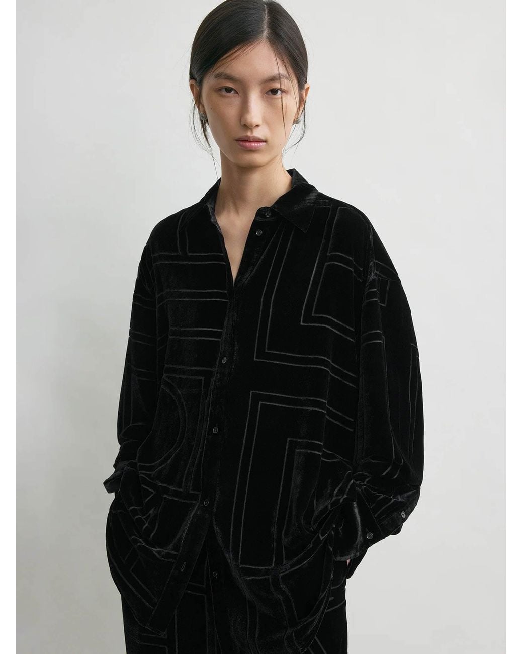 Totême Black Monogram Velvet Shirt