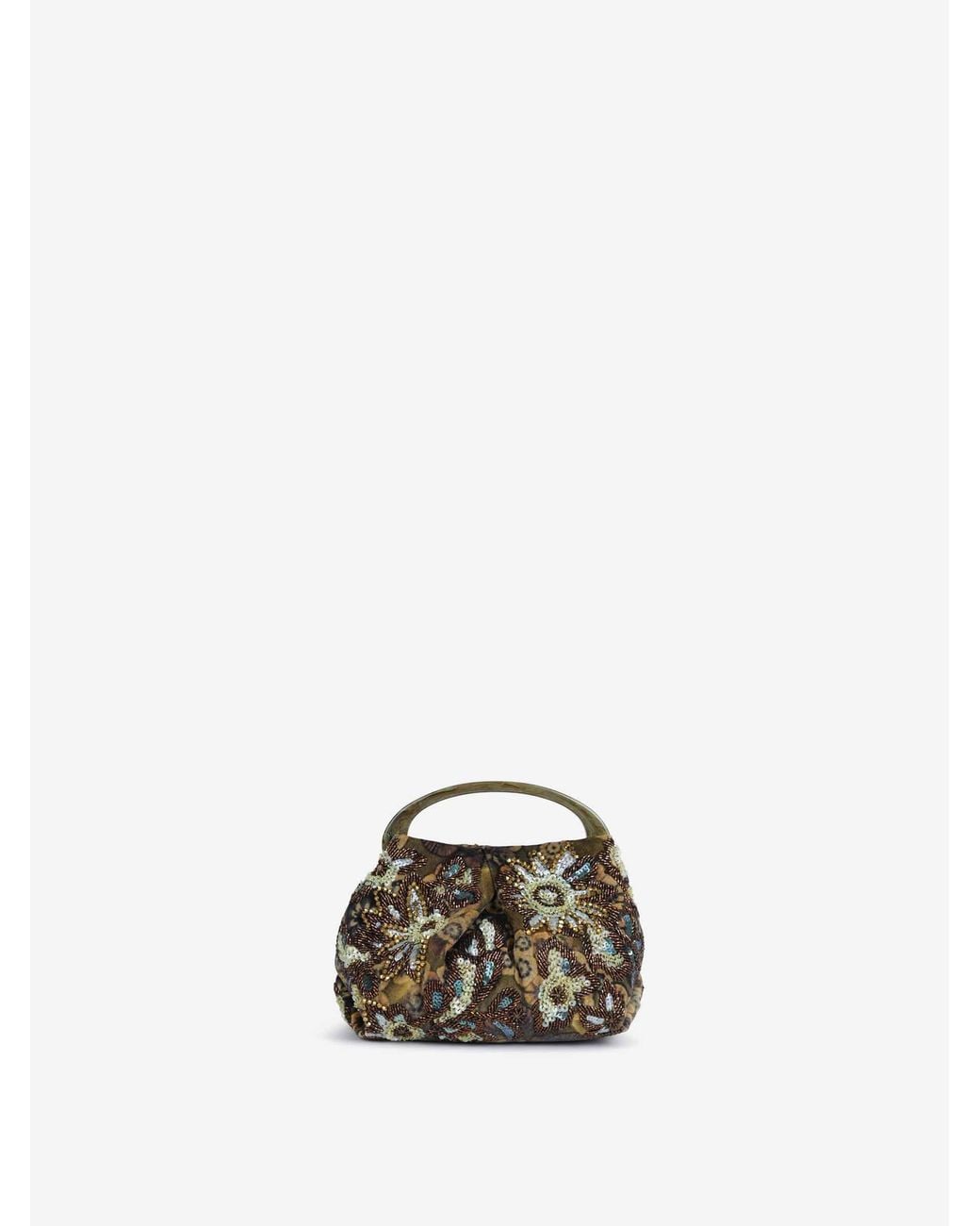 Dries Van Noten Green Floral Beaded Handbag