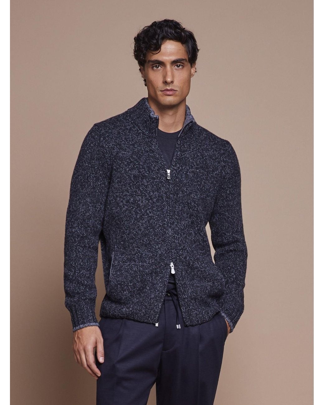 Santa Eulalia Black Wool Zip Cardigan for men