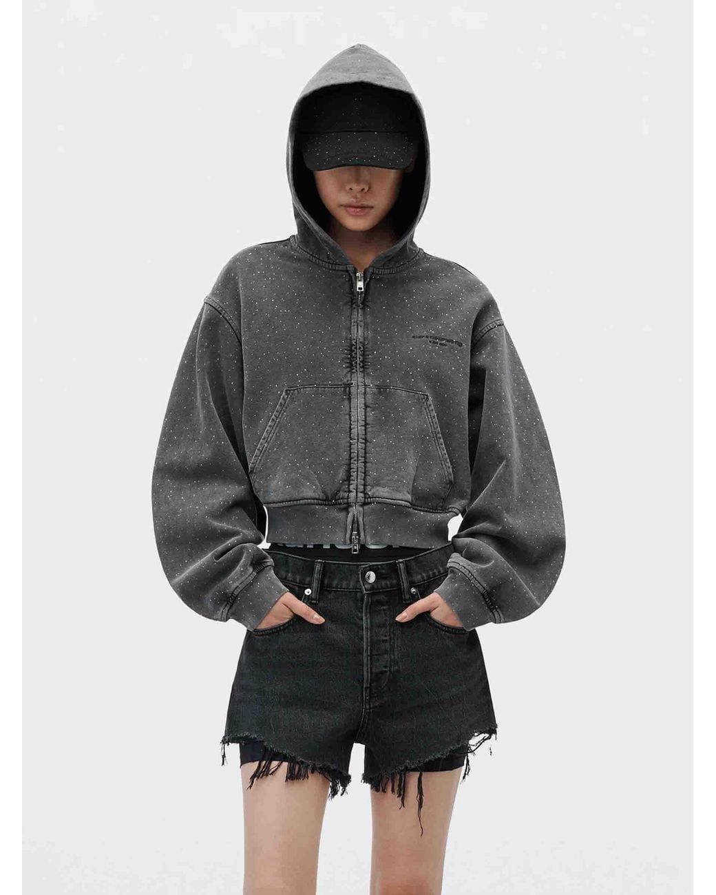 Alexander Wang Gray Crystal Hotfix Sweatshirt