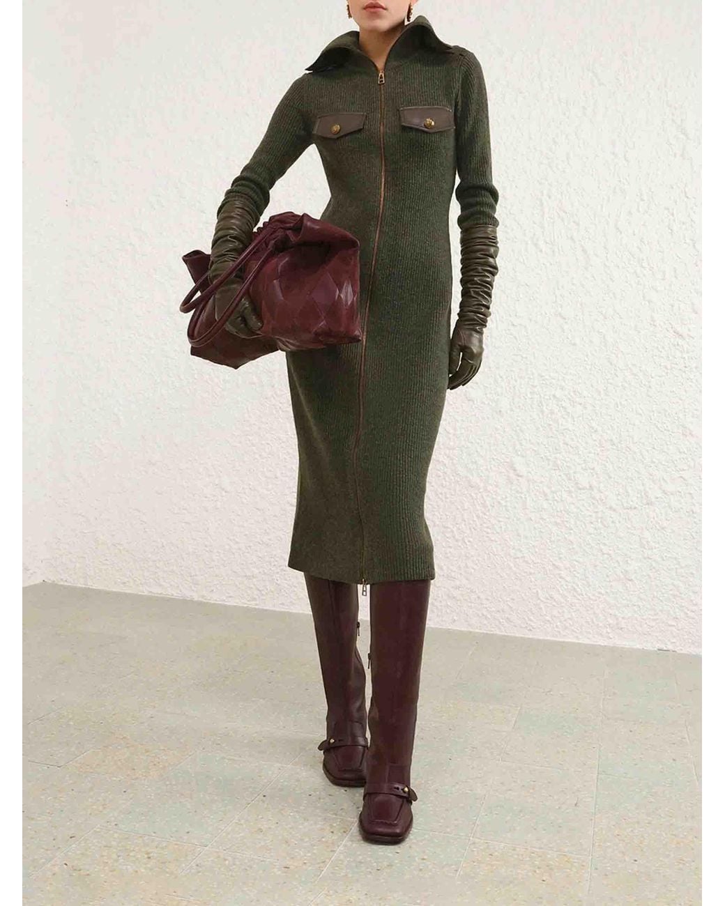 Zimmermann Green Long Zip-Up Cardigan