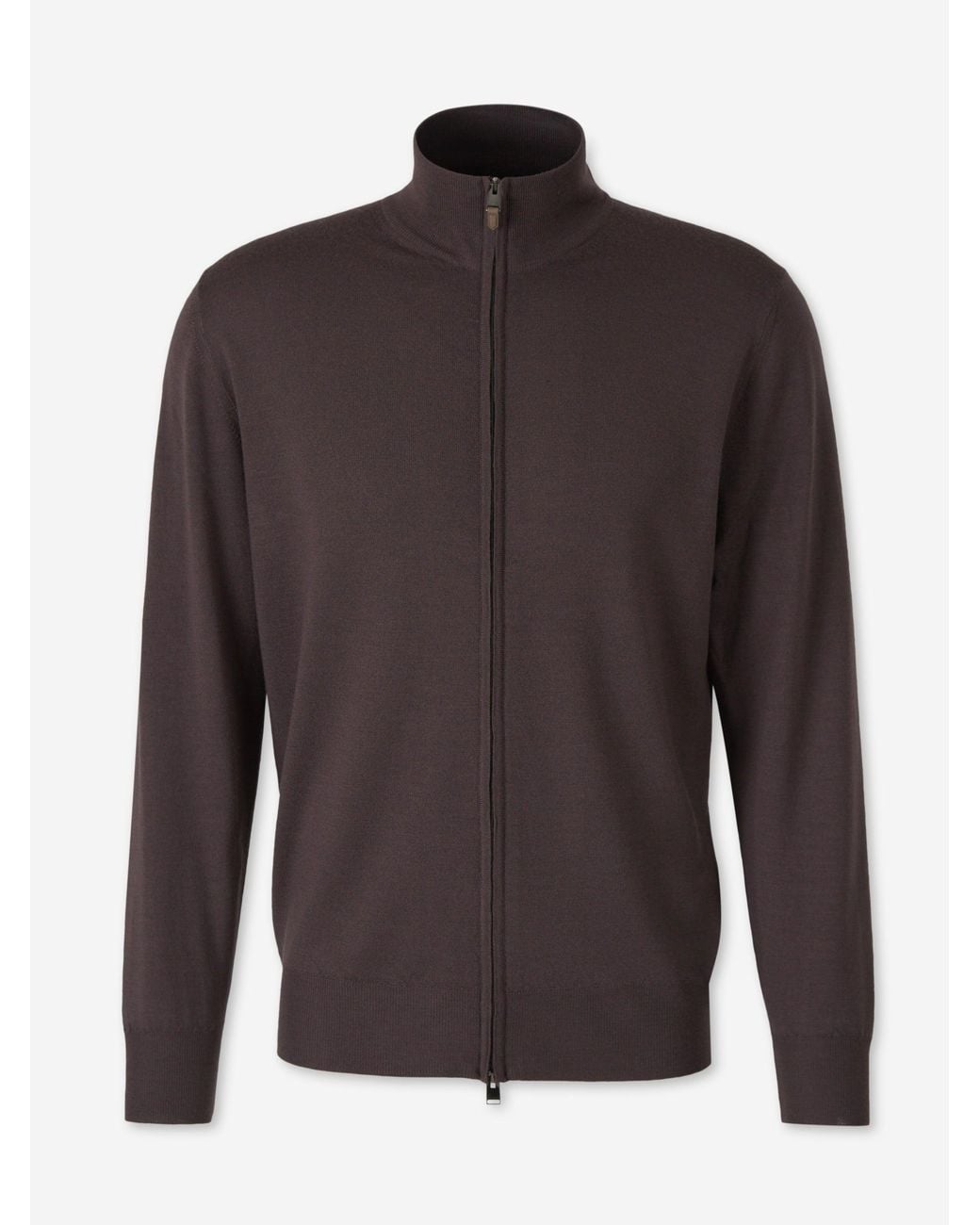Canali Brown Wool Zip Cardigan for men