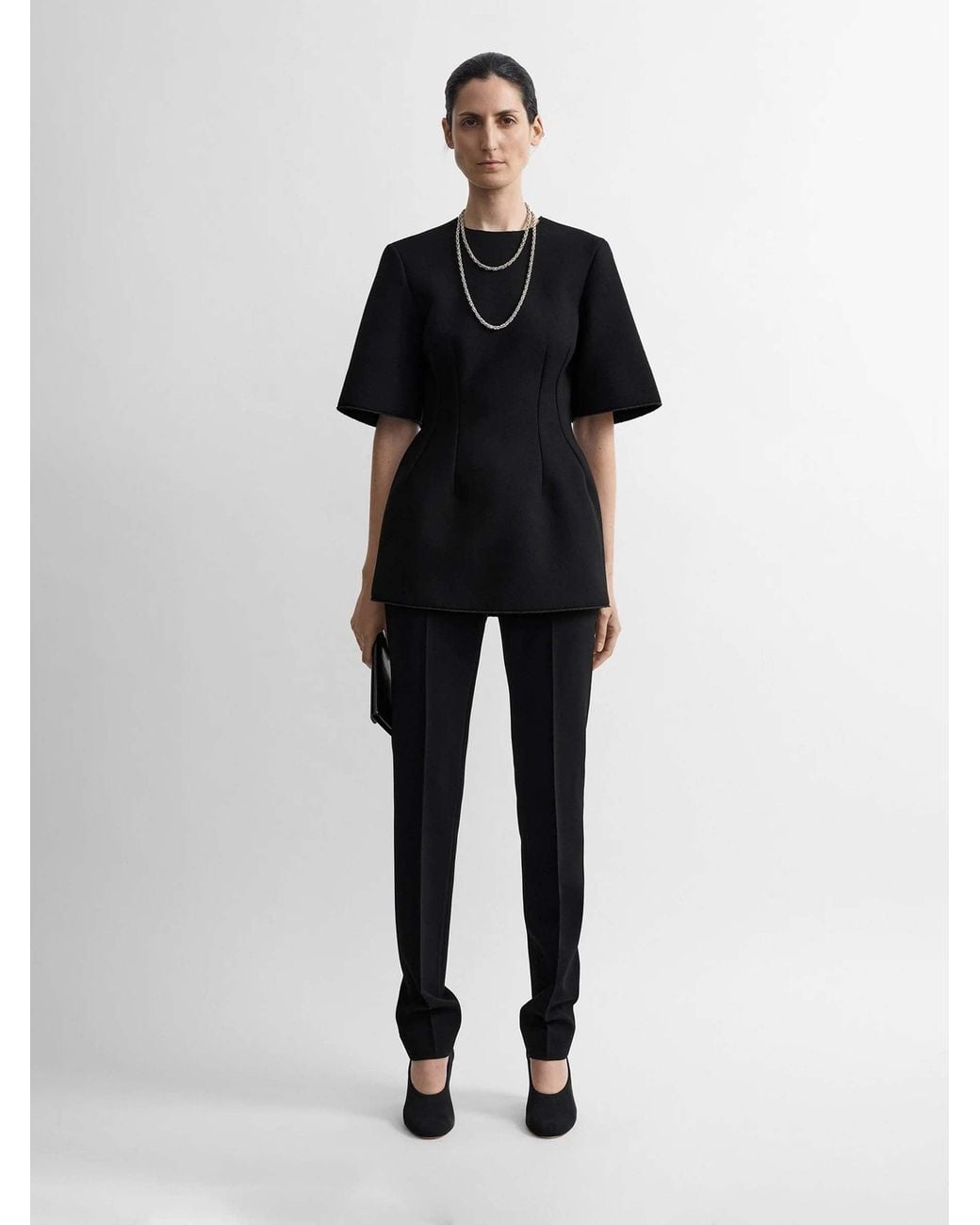 Totême Black Sculptural Short Sleeve Top