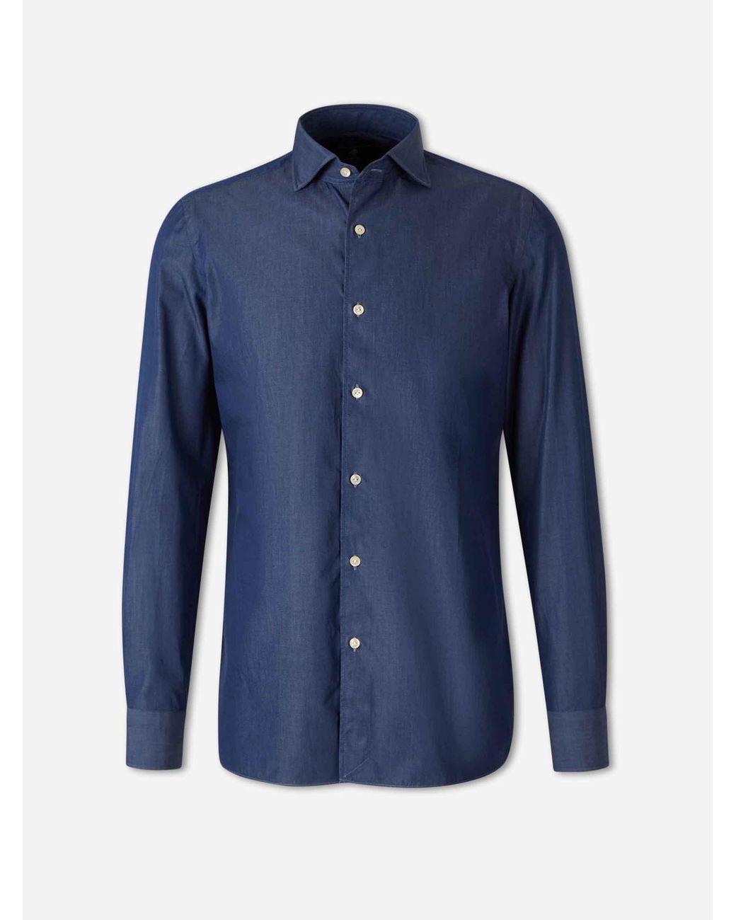Luigi Borrelli Napoli Blue Plain Cotton Shirt for men