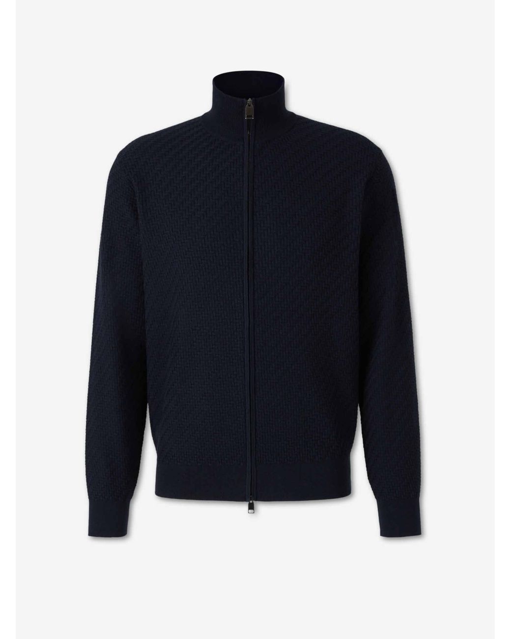 Brioni Blue Braided Zip Cardigan for men