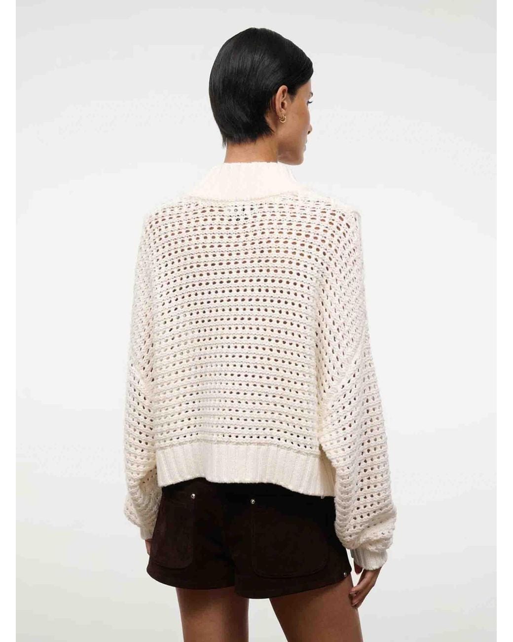 Staud White Openwork Zip Cardigan