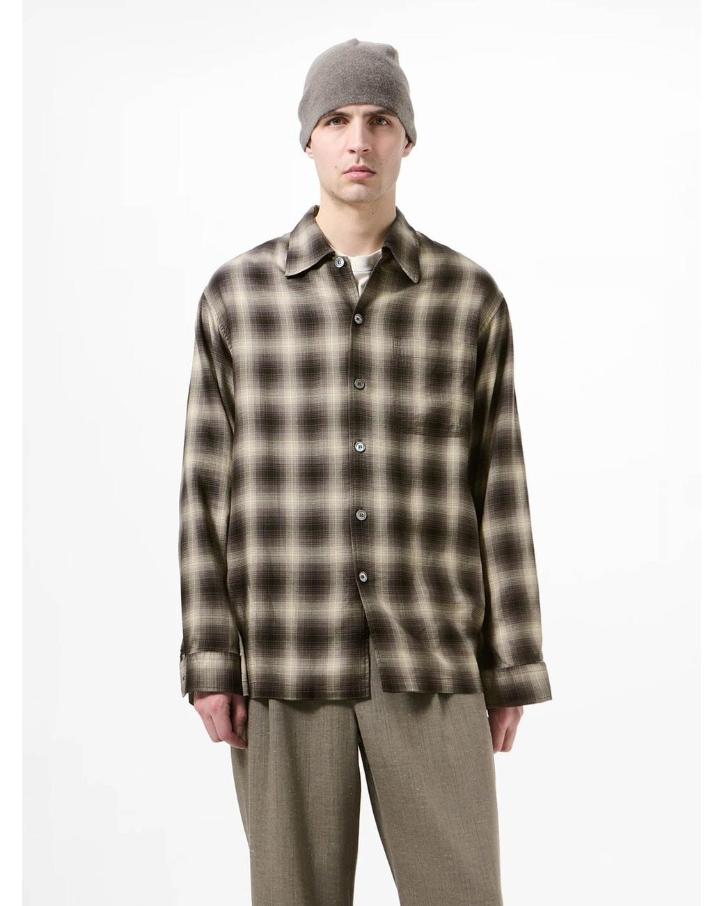 Our Legacy Brown Tencel Plaid Shirt for men