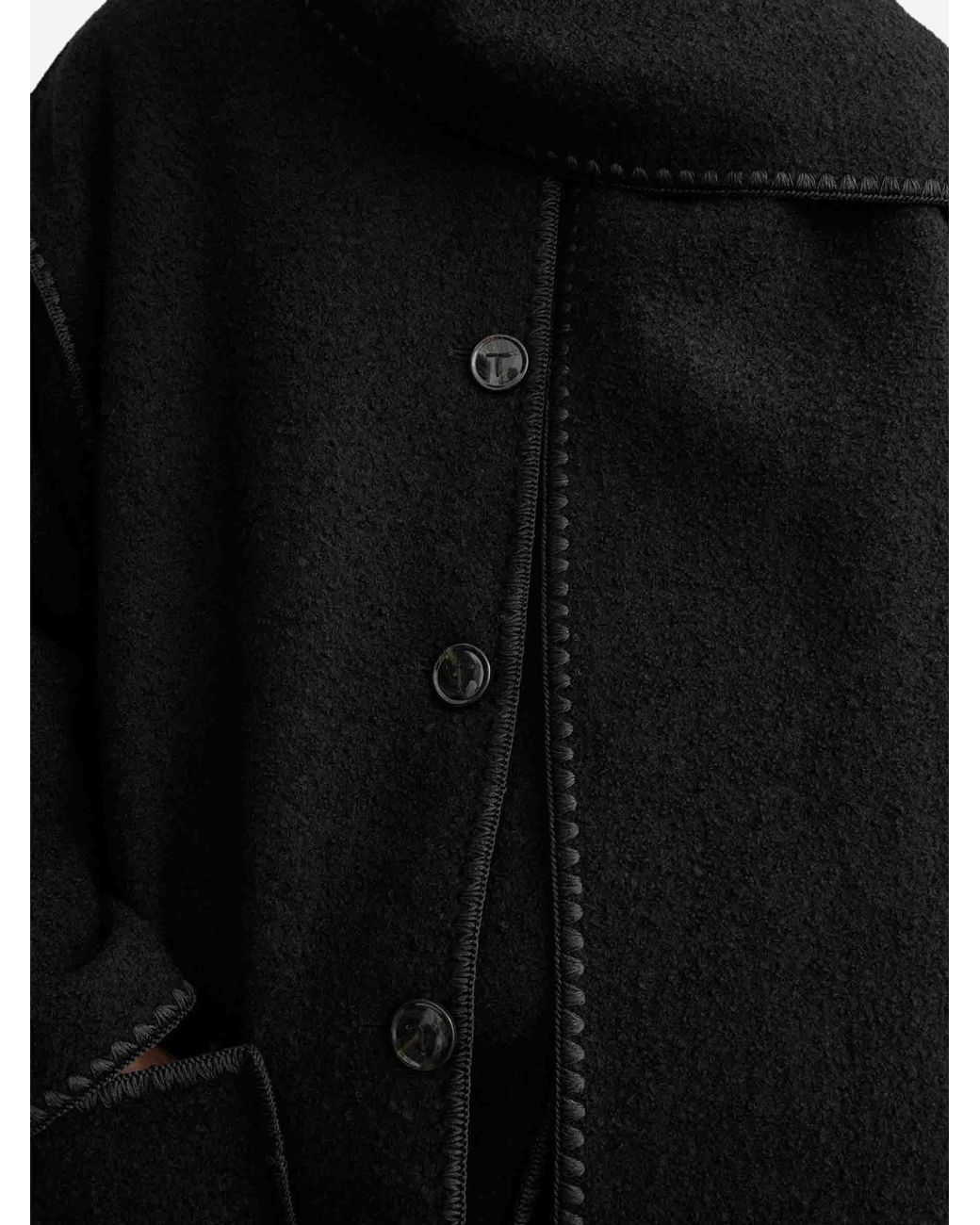 Totême Black Short Coat With Integrated Scarf