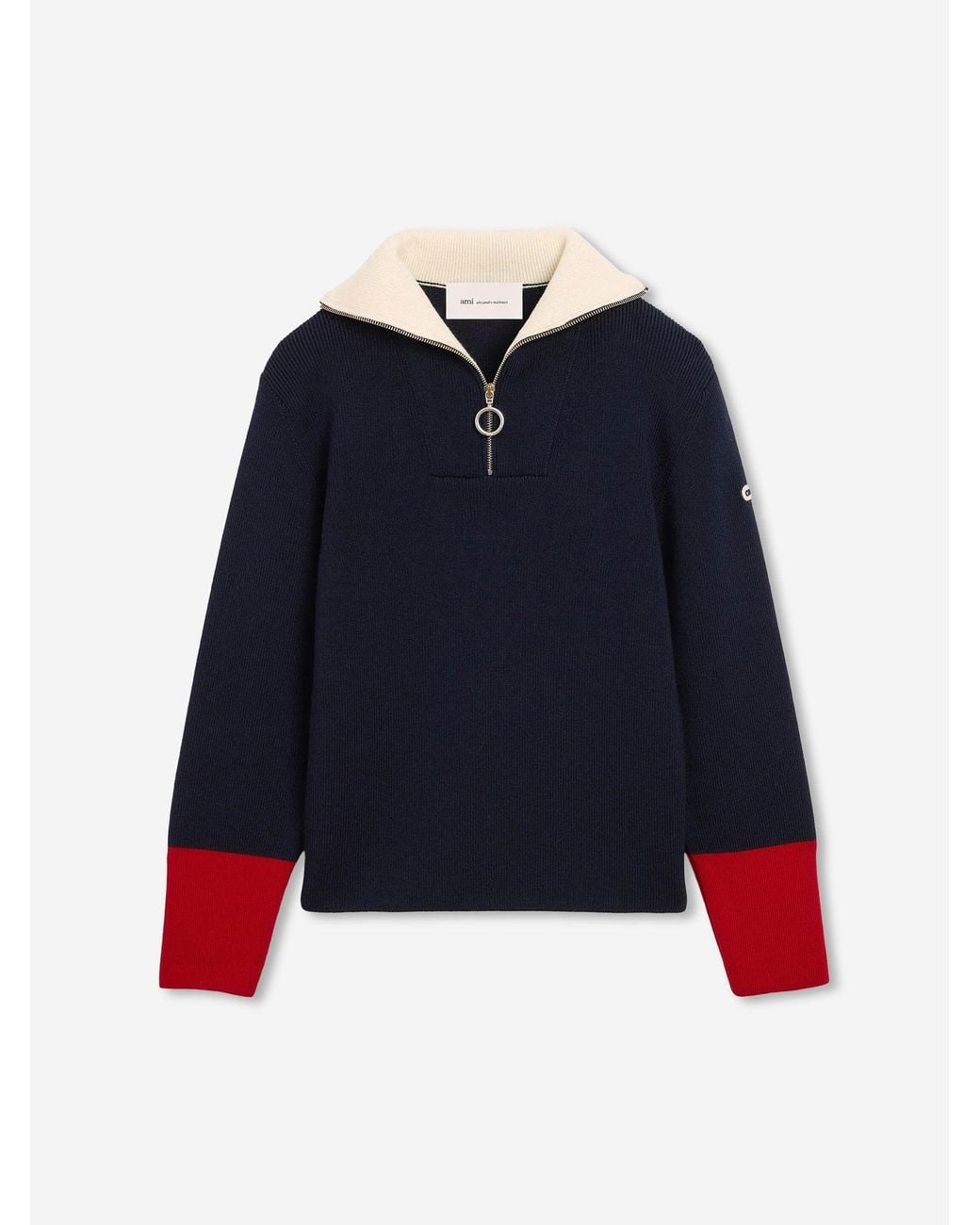 AMI Blue Woolen Zip-Up Sweater