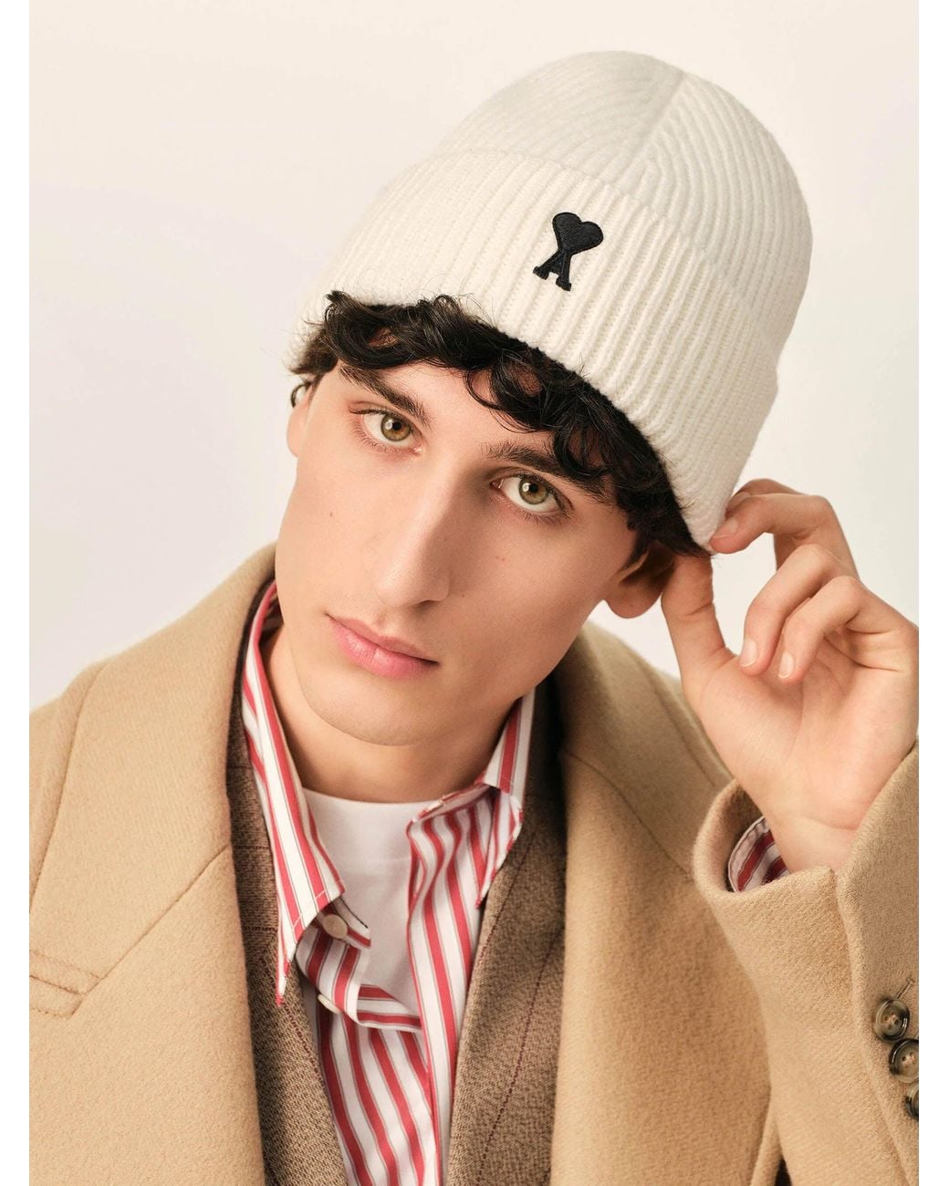 AMI Natural Wool Logo Hat for men
