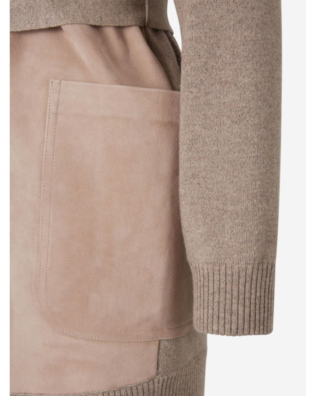 Max Mara Natural Cashmere Wool Cardigan With Suede