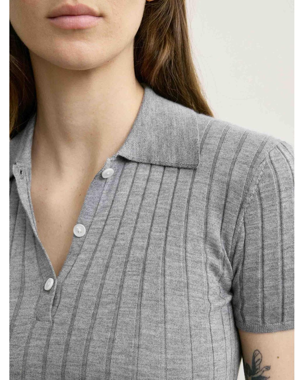 Totême Gray Ribbed Knit Polo Shirt