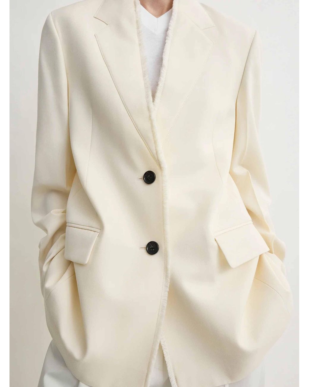 Totême White Frayed Straight Blazer