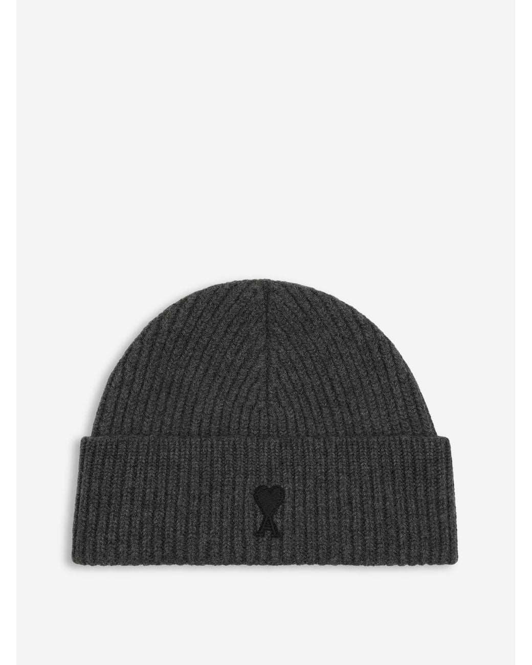 AMI Black Wool Logo Hat for men