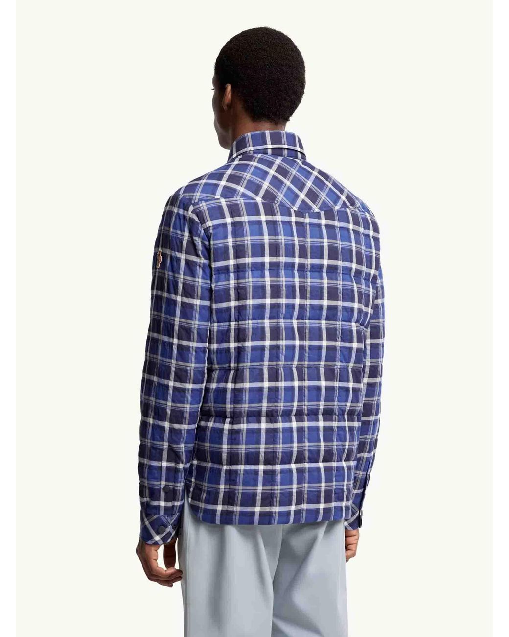 Moncler Blue Quilted Plaid Overshirt for men