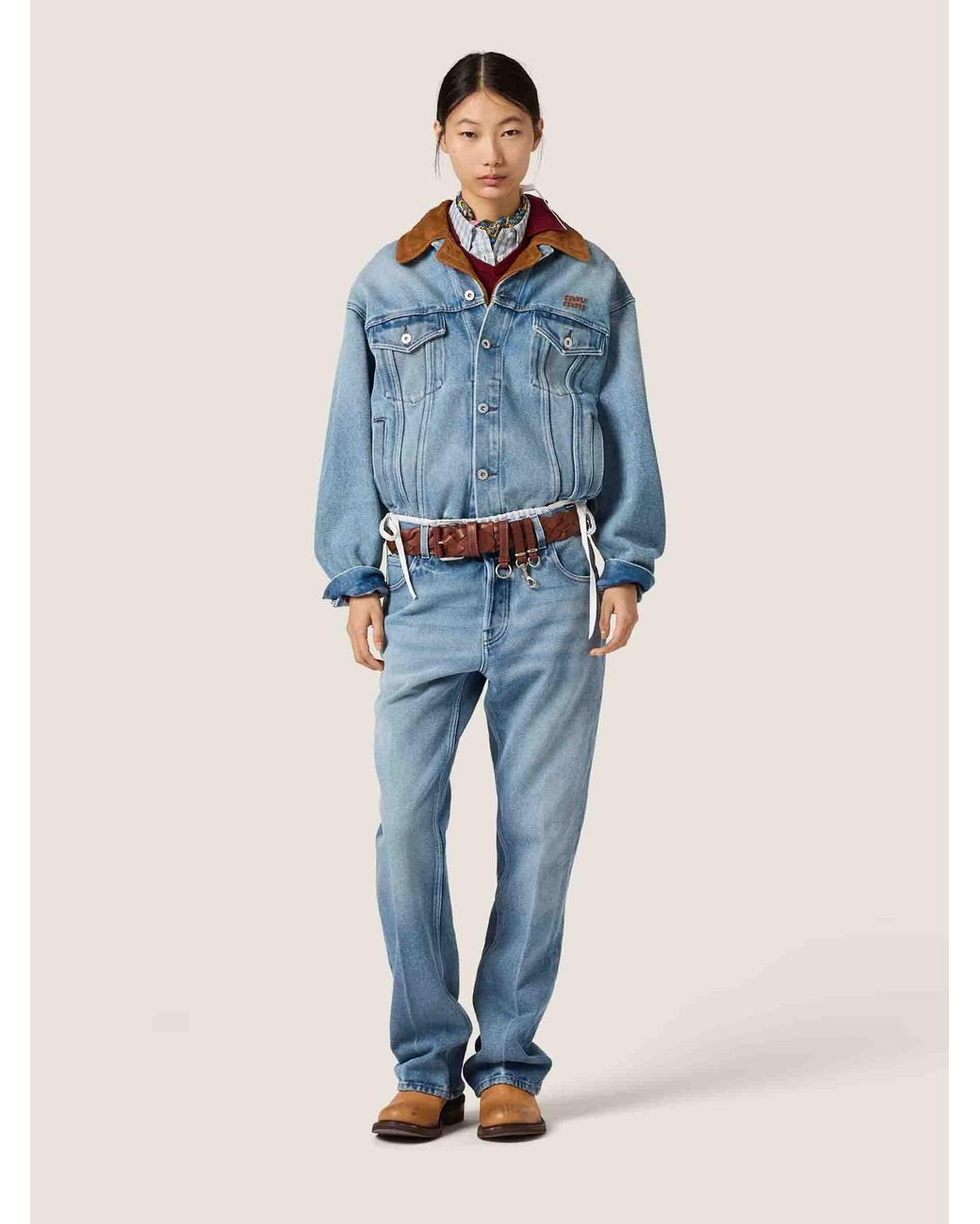 Miu Miu Blue Denim Suede Overshirt
