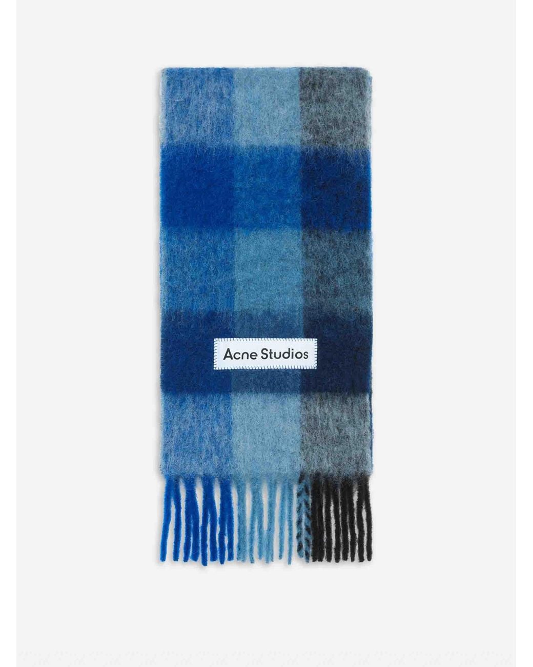 Acne Blue Wool Plaid Scarf
