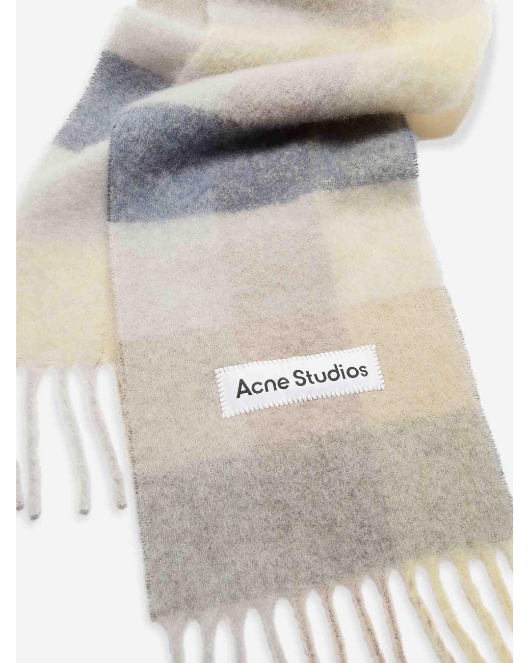 Acne White Wool Plaid Scarf