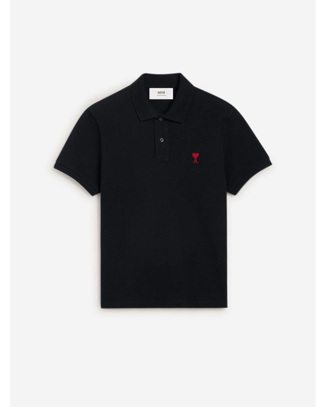 AMI Black Cotton Logo Polo for men