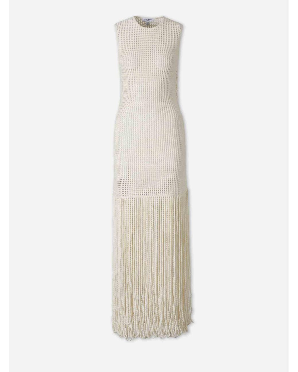 Alaïa White Fringe Knit Dress