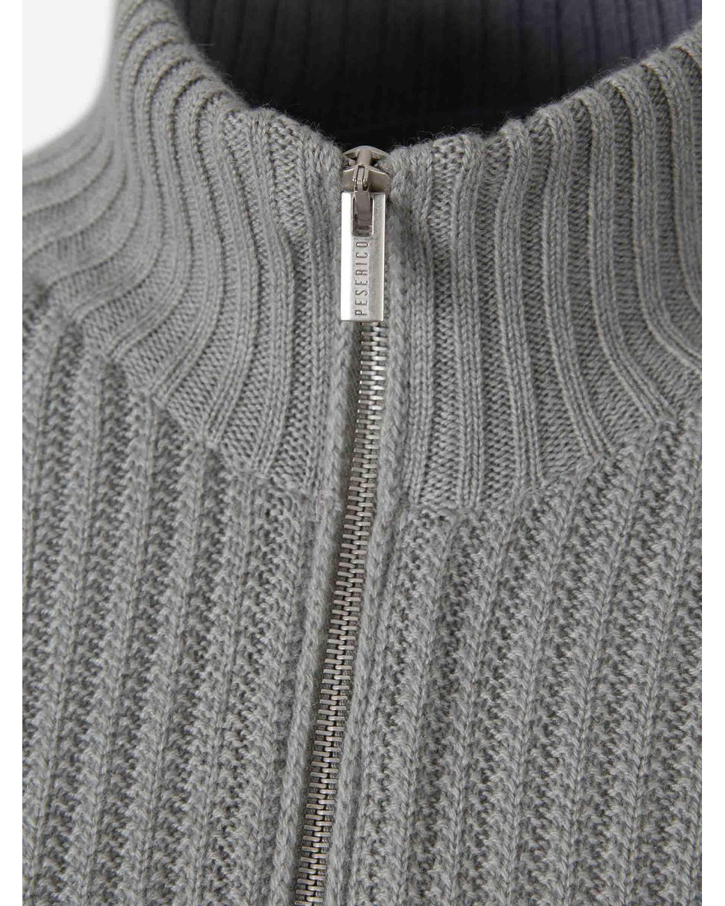 Peserico Gray Knit Zip-Up Cardigan