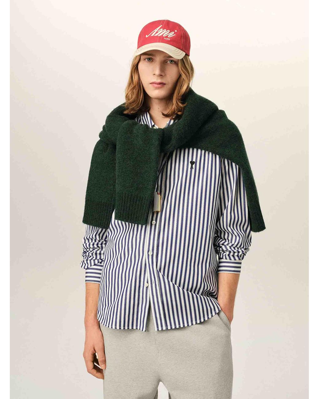 AMI Multicolor Striped Logo Shirt