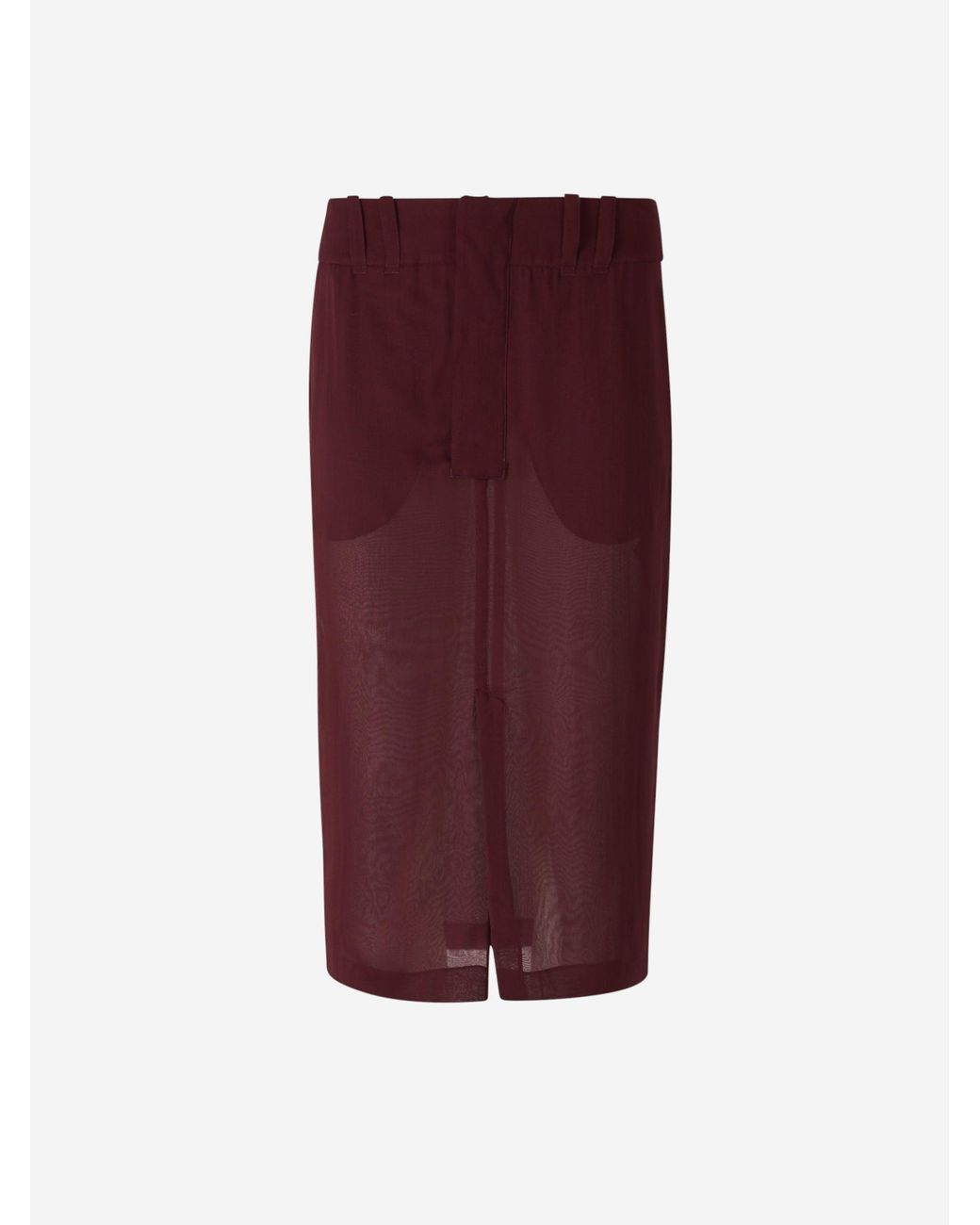 Saint Laurent Red Silk Midi Skirt