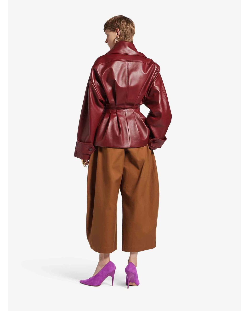 Balenciaga Red Short Leather Trench Coat