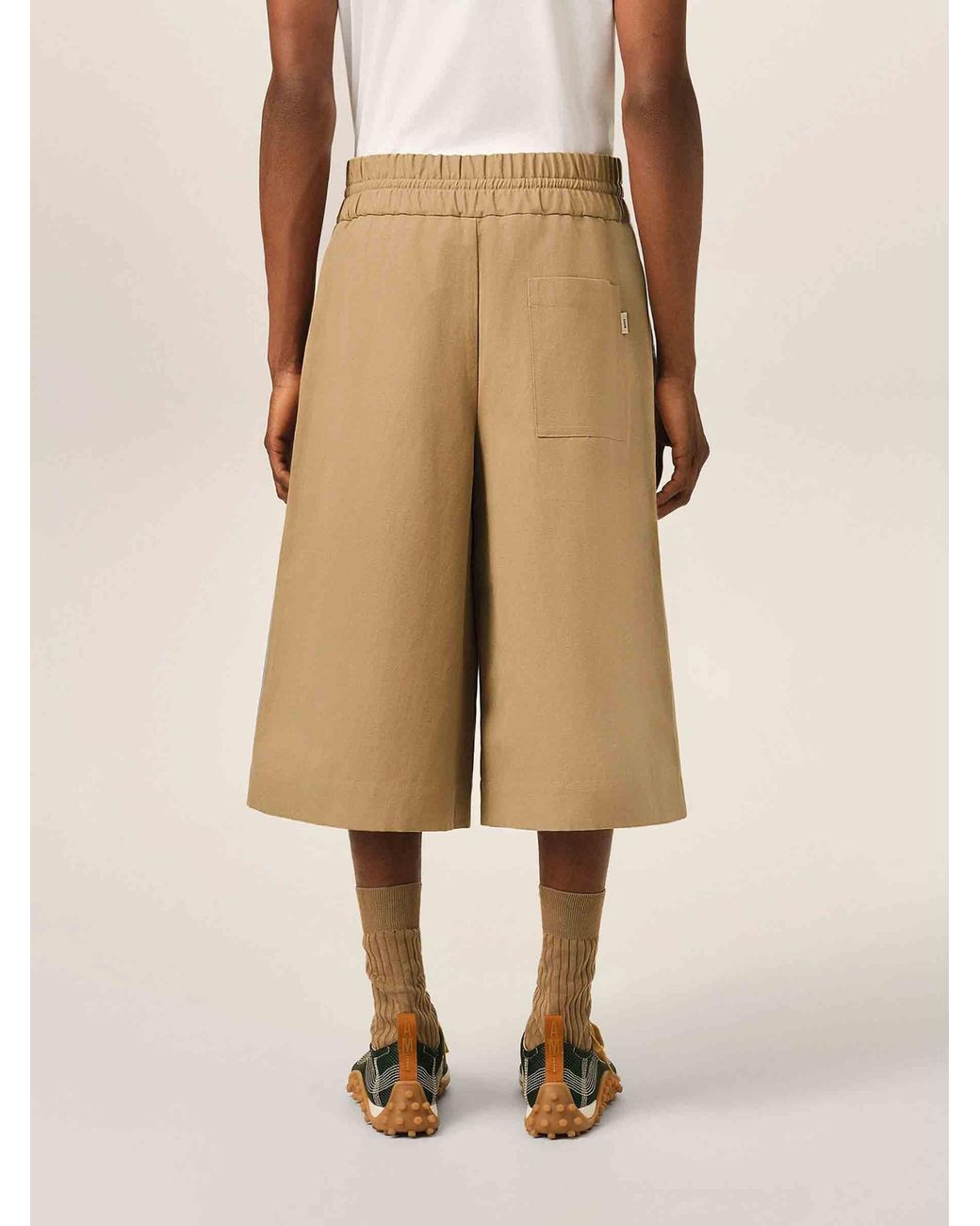 AMI Natural Wide Leg Canvas Shorts for men
