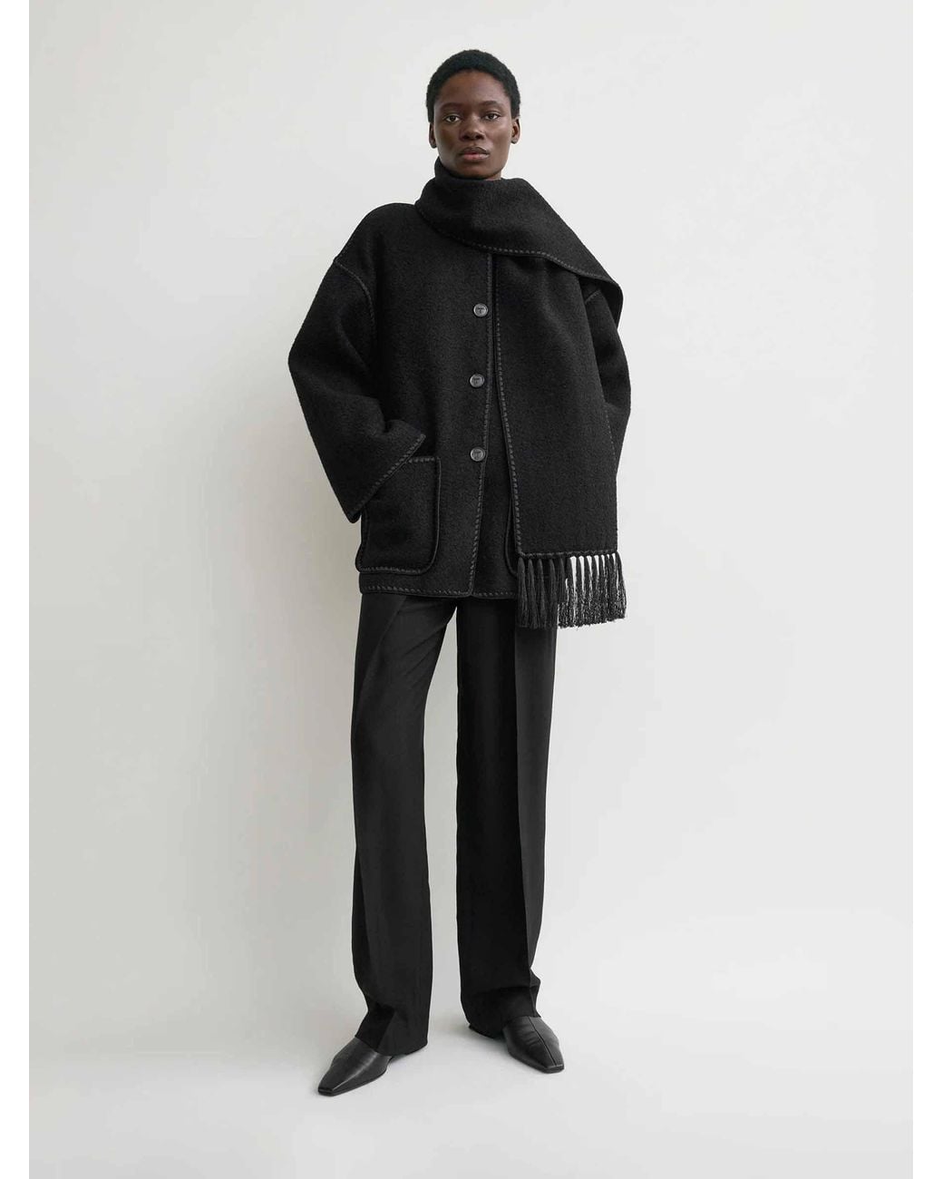 Totême Black Short Coat With Integrated Scarf