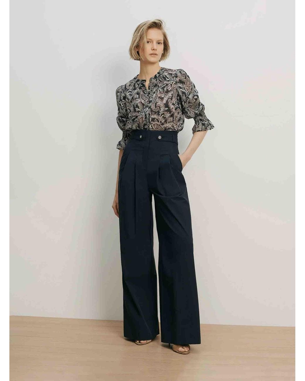 Veronica Beard Blue Allman Wide Leg Trousers