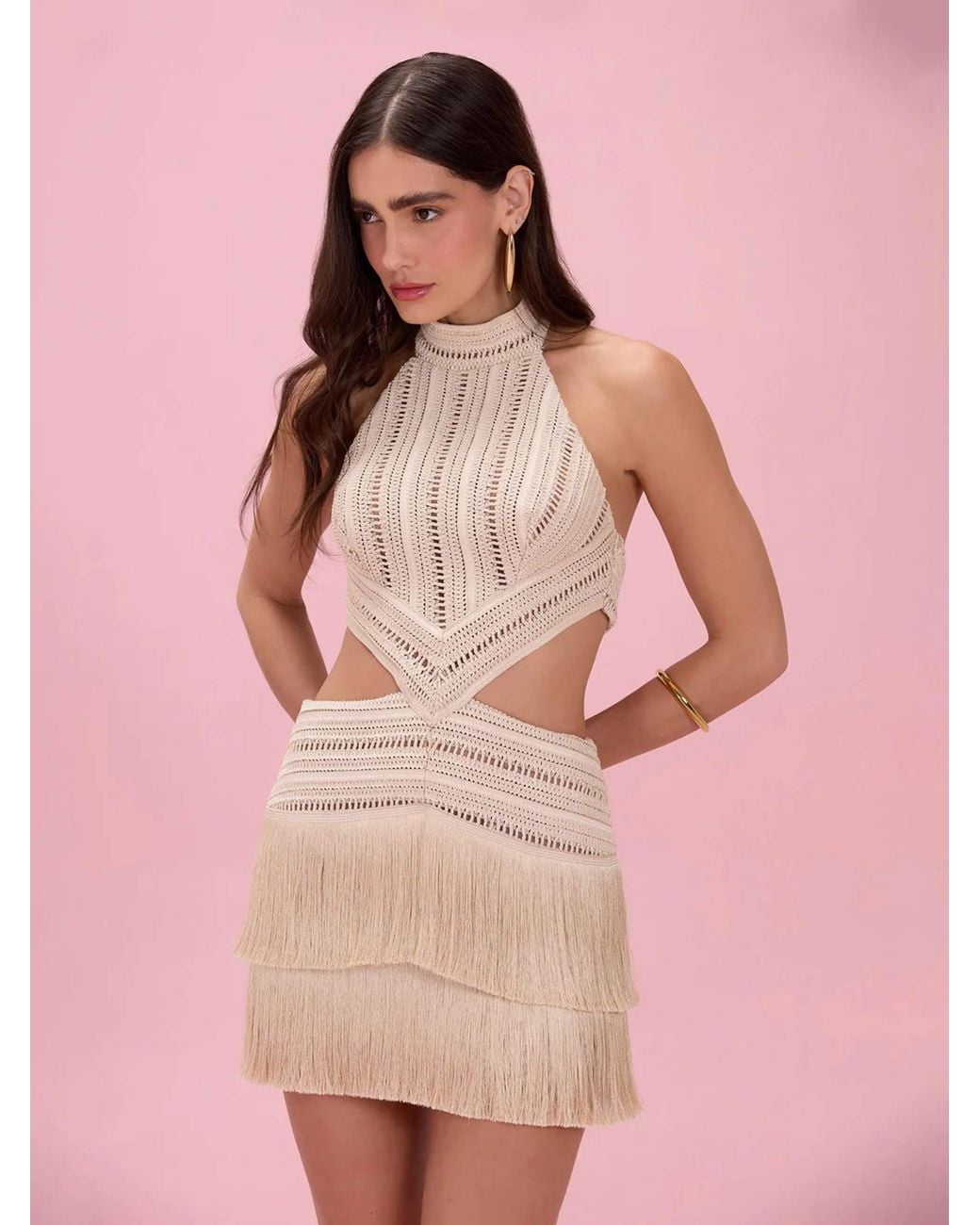 PATBO Natural Fringe Knit Dress