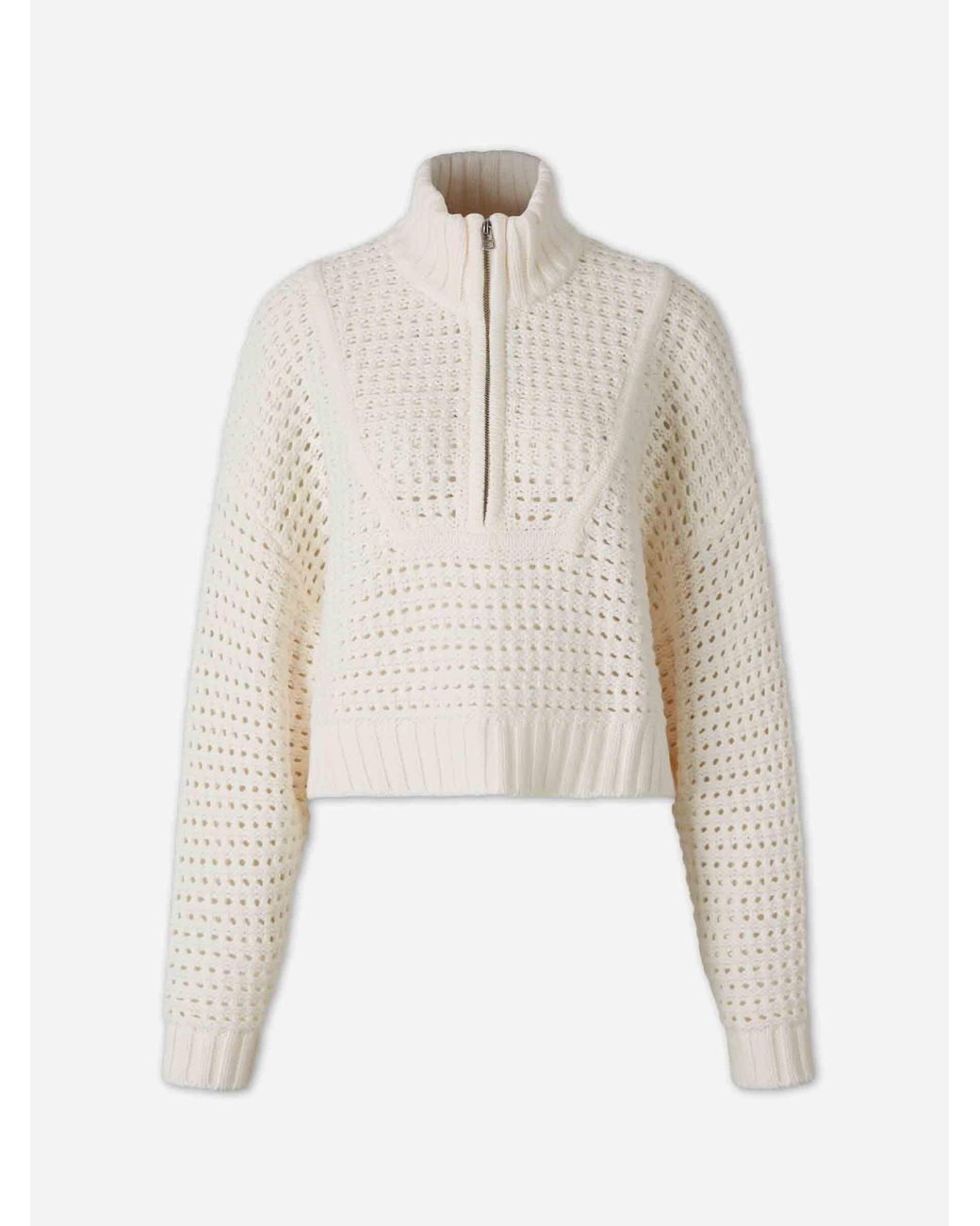 Staud White Openwork Zip Cardigan