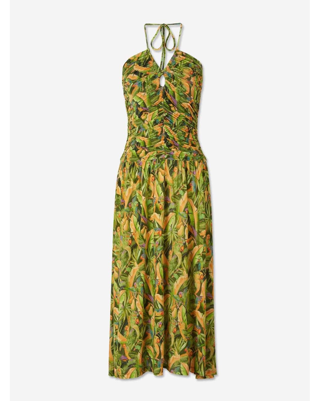 Farm Rio Green Tropical Ruched Dress
