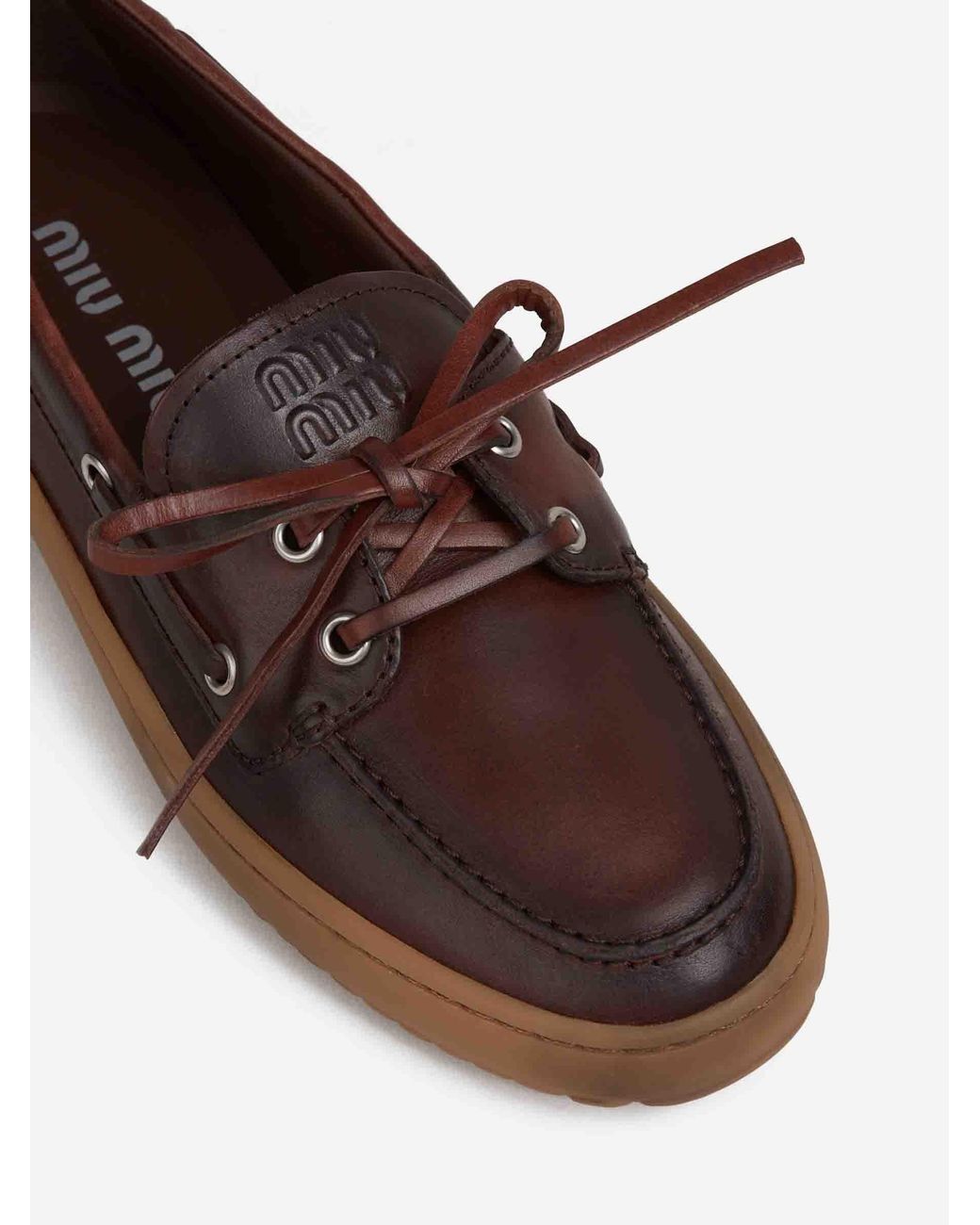 Miu Miu Brown Leather Boat Shoes