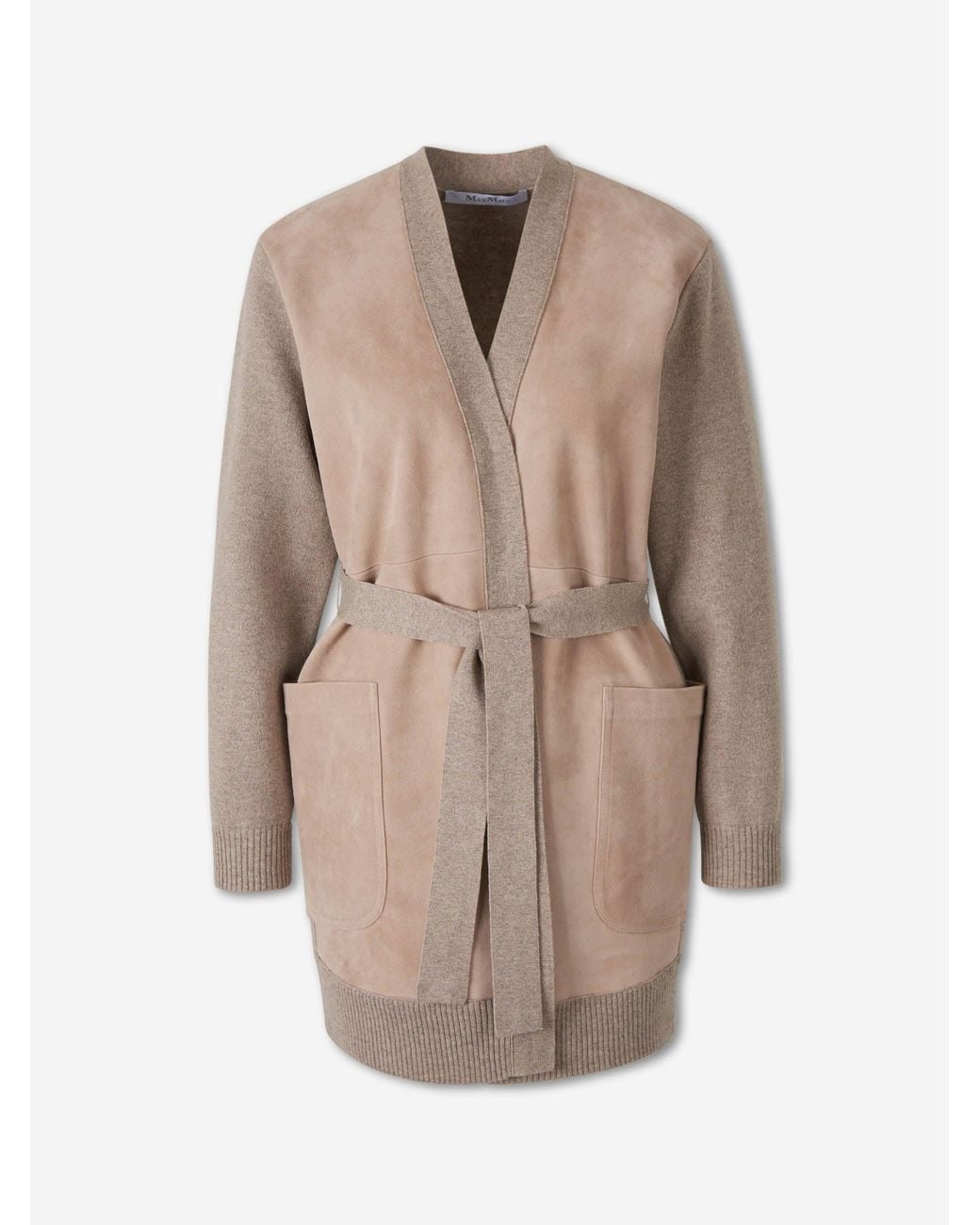 Max Mara Natural Cashmere Wool Cardigan With Suede