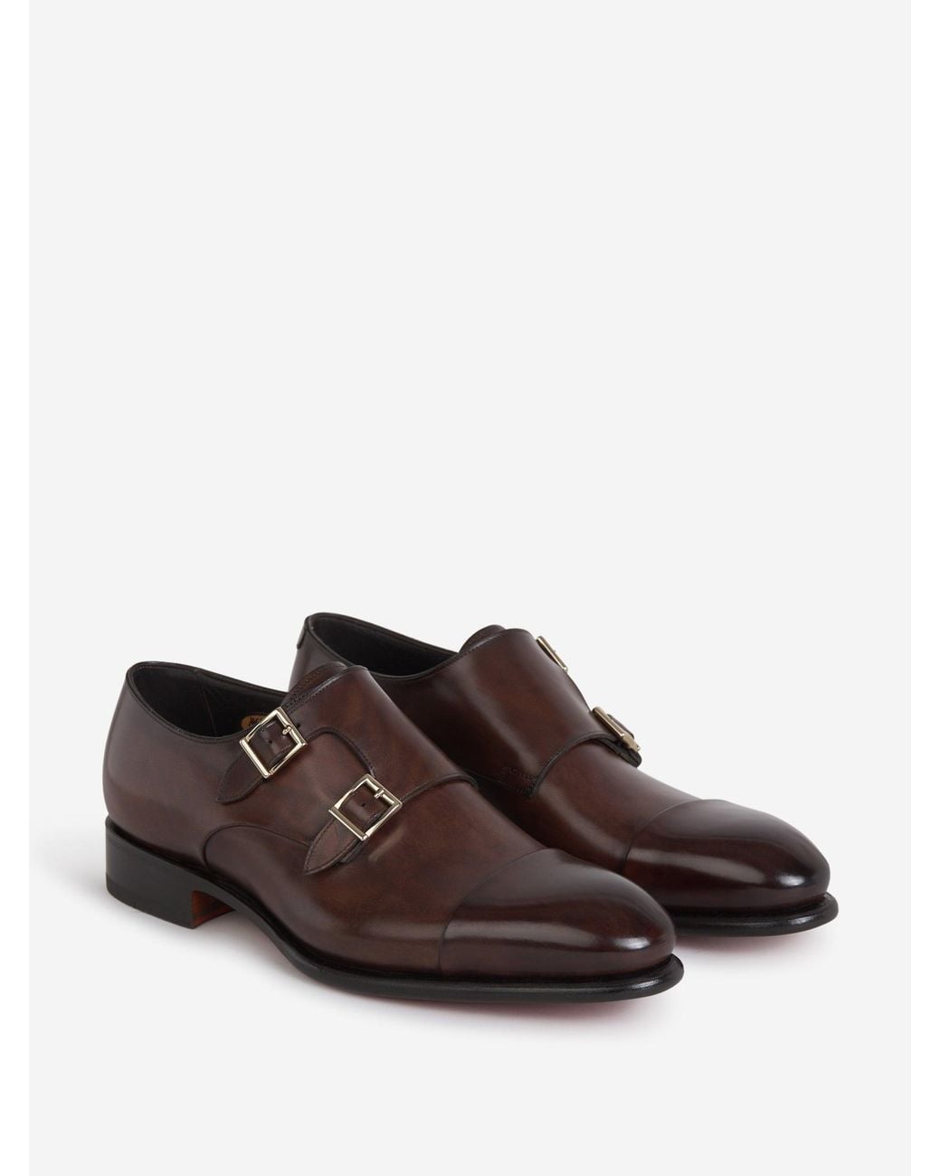 Santoni Brown Double Buckle Shoes for men
