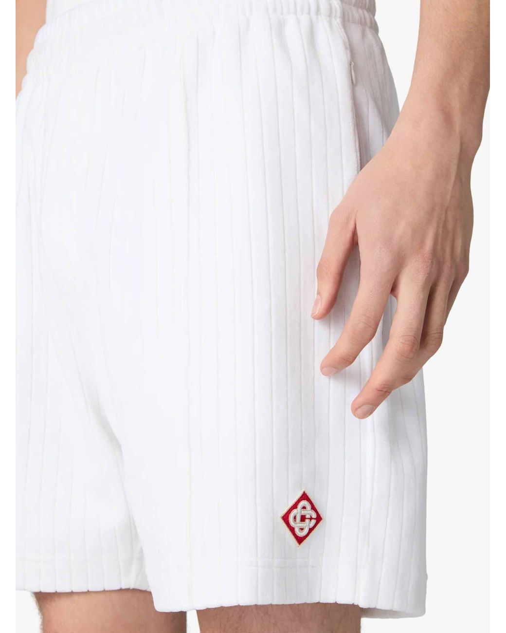 Casablanca White Ribbed Logo Bermuda Shorts for men
