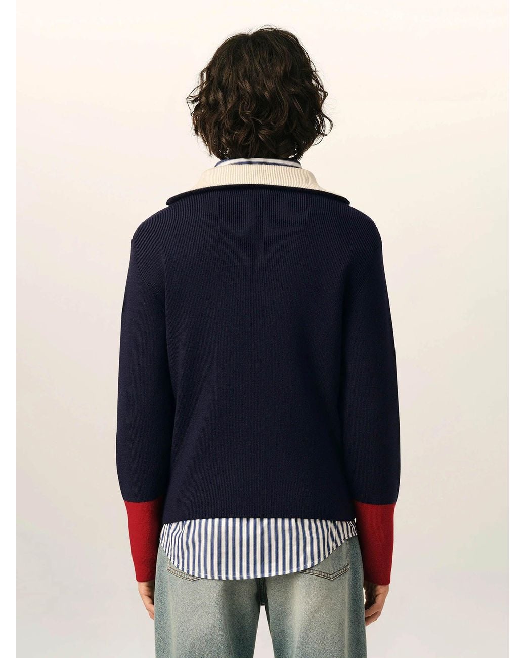 AMI Blue Woolen Zip-Up Sweater