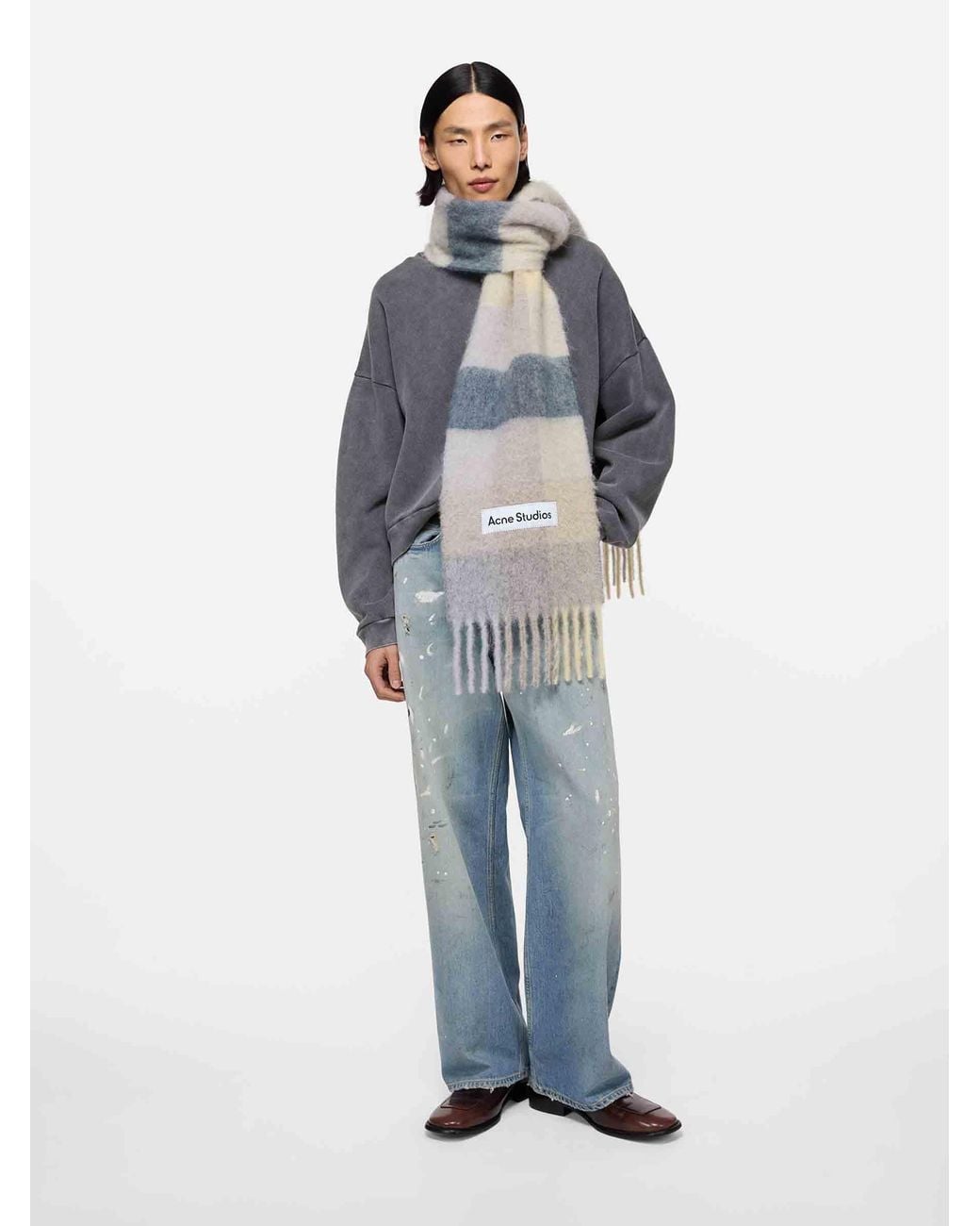 Acne White Wool Plaid Scarf