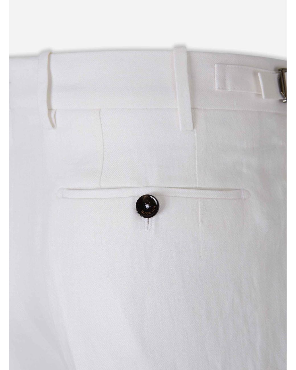 Berwich White Linen Chino Trousers for men