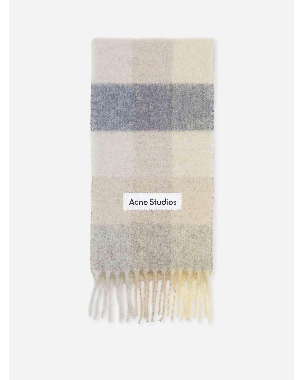 Acne White Wool Plaid Scarf