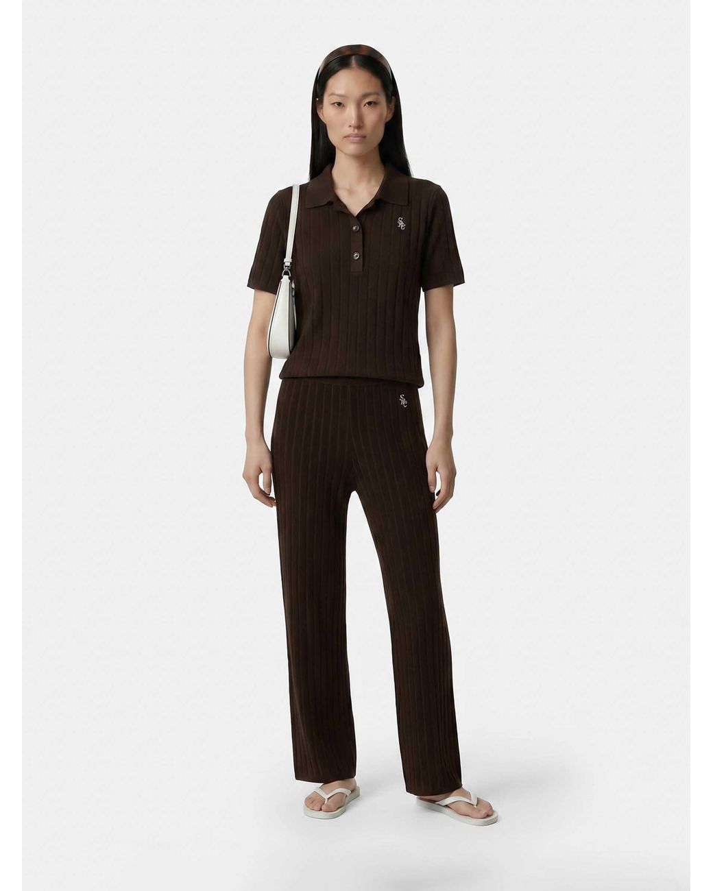 Sporty & Rich Brown Ribbed Knit Joggers