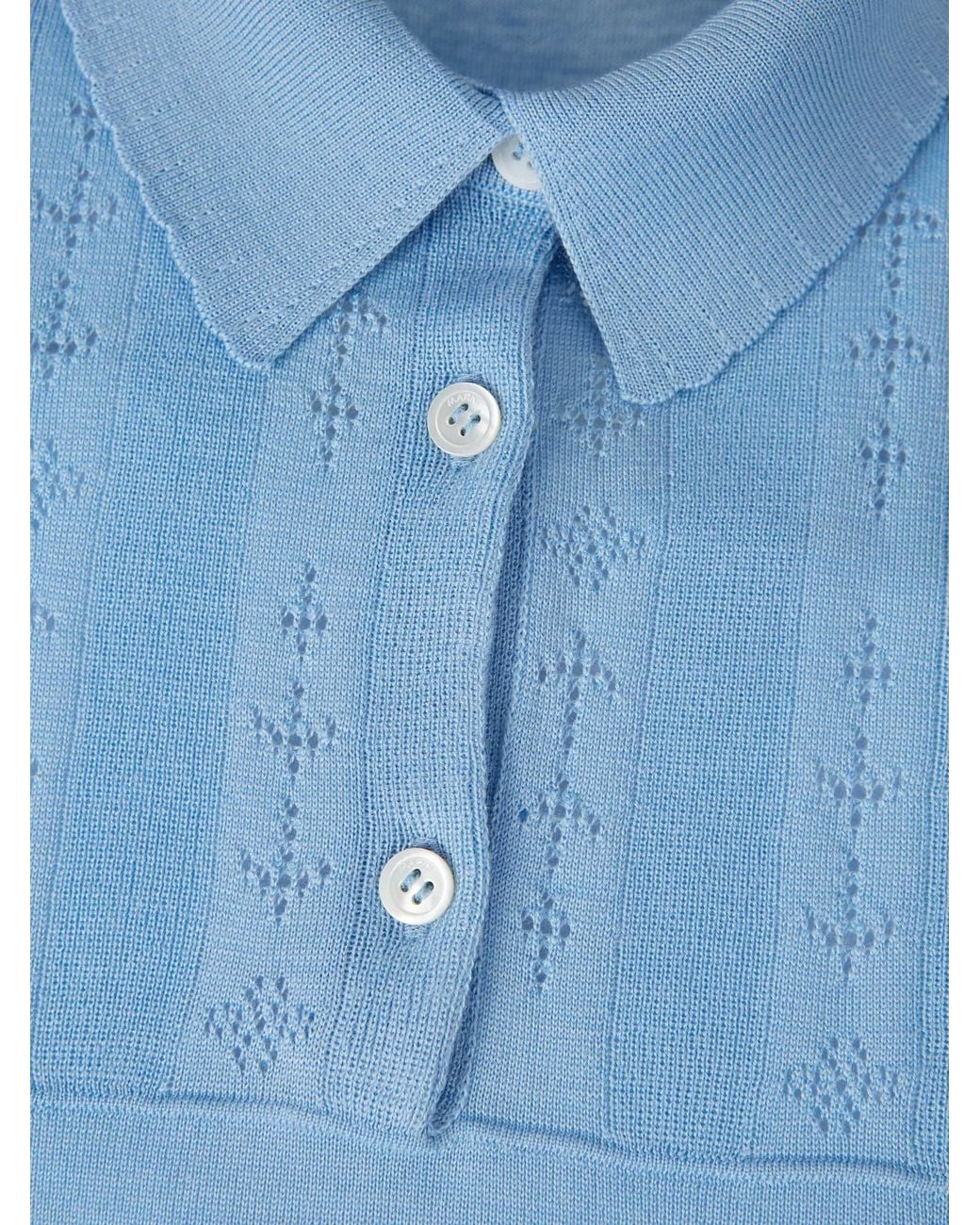 Marni Blue Openwork Knit Polo Shirt