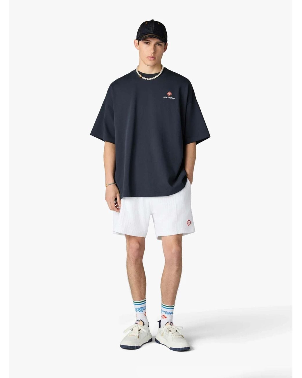 Casablanca White Ribbed Logo Bermuda Shorts for men