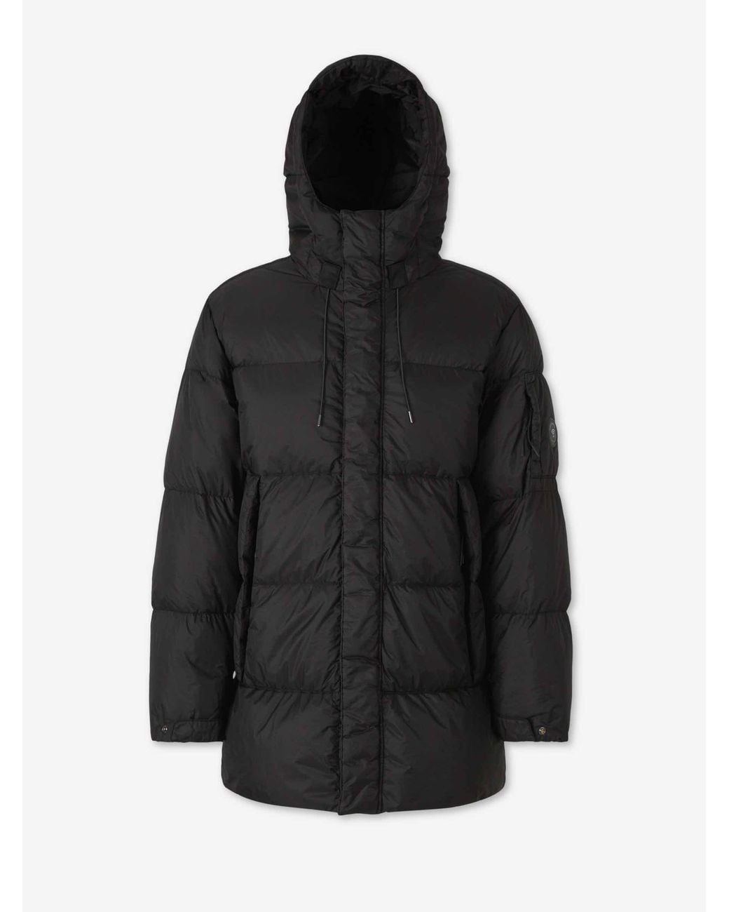 C P Company Black Long Polyamide Down Jacket for men